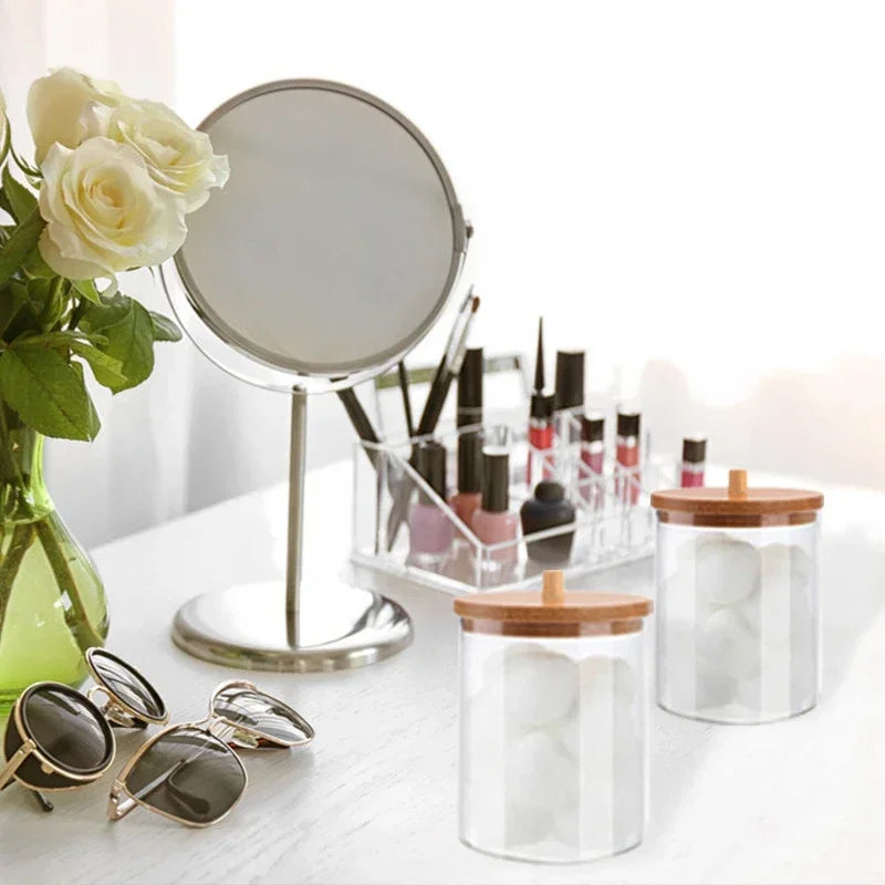 Acrylic Makeup Organizer with Bamboo Lid