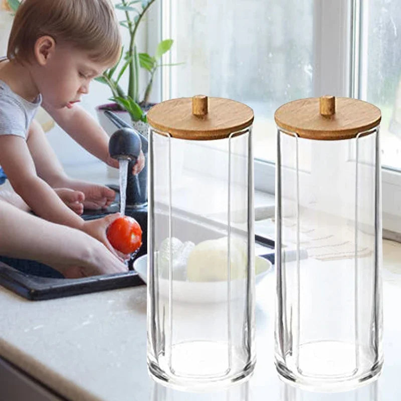 Acrylic Makeup Organizer with Bamboo Lid