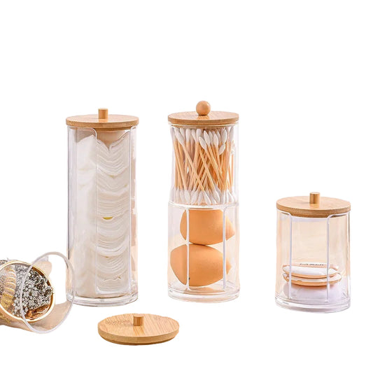 Acrylic Makeup Organizer with Bamboo Lid