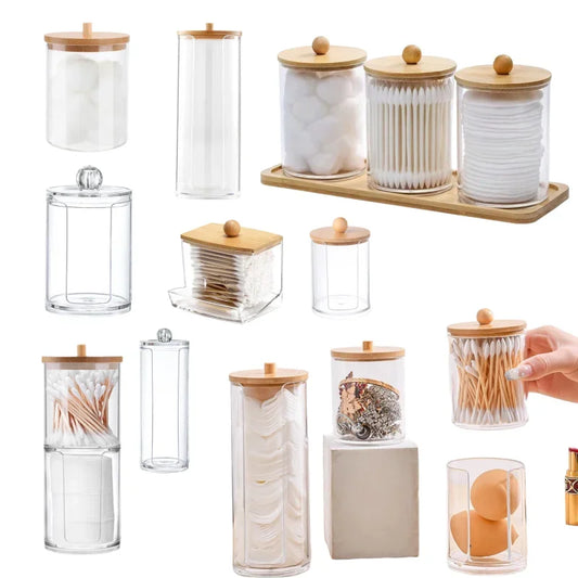 Acrylic Makeup Organizer with Bamboo Lid
