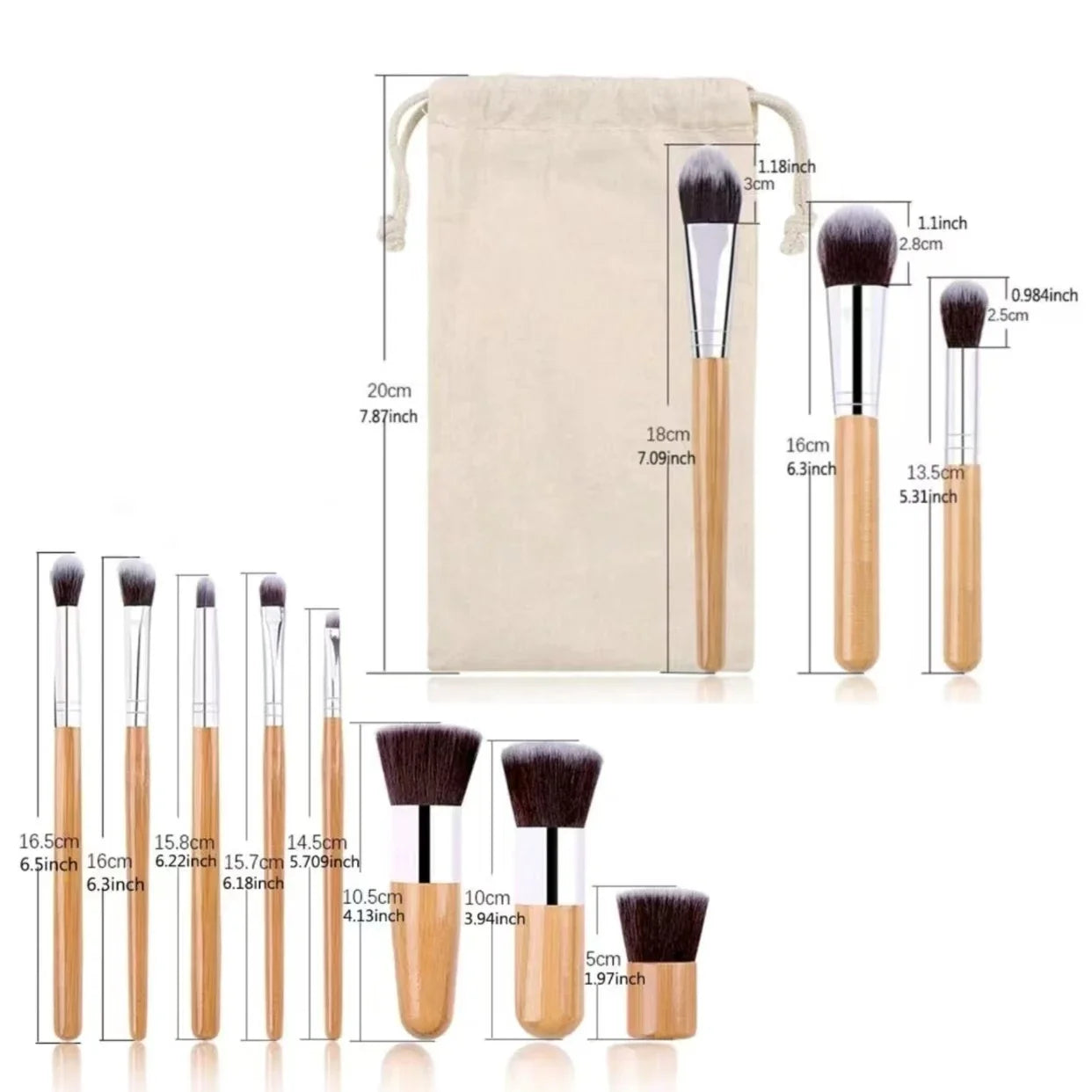 11pcs Bamboo Makeup Brush Set